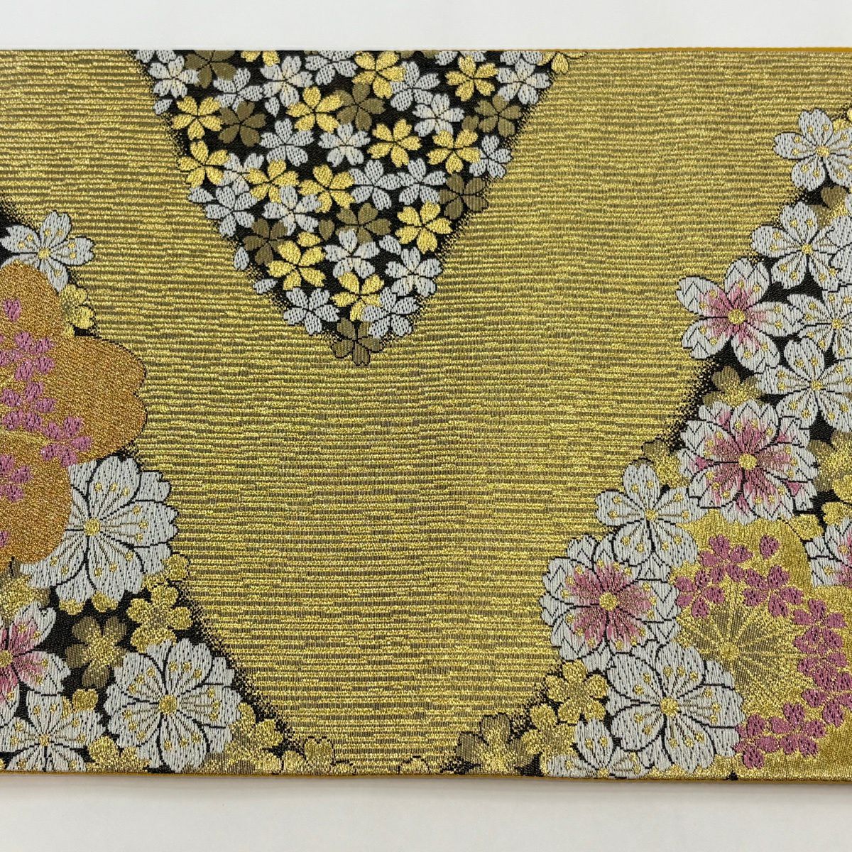 【美品】 袋帶 秀品級 櫻花 金絲 金金箔 金色 六通 純蠶絲