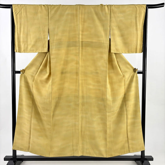 【美品】 小紋 身長154.5cm 袖長64.5cm M 雙層 落款あり 漸層圖案 大田子染 芥末色 純蠶絲 優品級