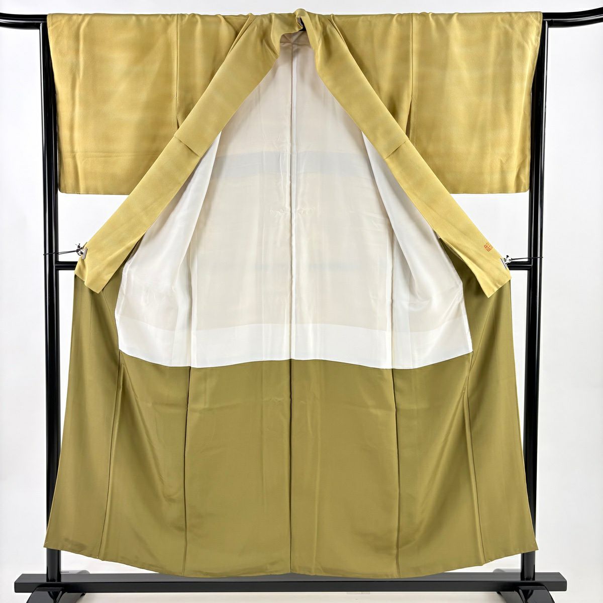 【美品】 小紋 身長154.5cm 袖長64.5cm M 雙層 落款あり 漸層圖案 大田子染 芥末色 純蠶絲 優品級