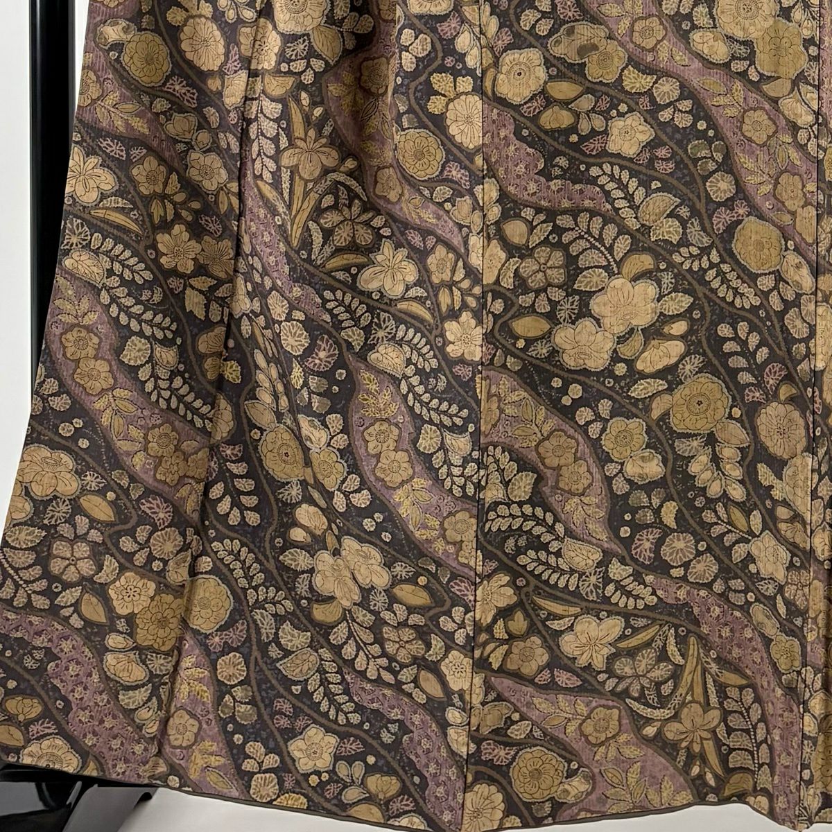 【美品】 小紋 身長159.5cm 袖長66cm M 雙層 紬織織 辻花染 霞 焦茶 純蠶絲 秀品級