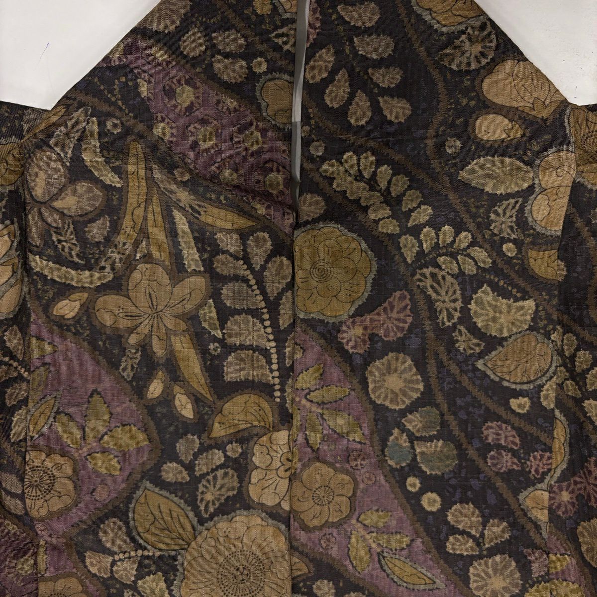 【美品】 小紋 身長159.5cm 袖長66cm M 雙層 紬織織 辻花染 霞 焦茶 純蠶絲 秀品級
