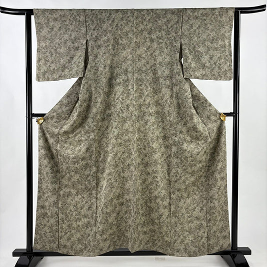 【美品】 小紋 身長158cm 袖長62cm S 雙層 幾何學圖案 葉 灰綠 純蠶絲 秀品級