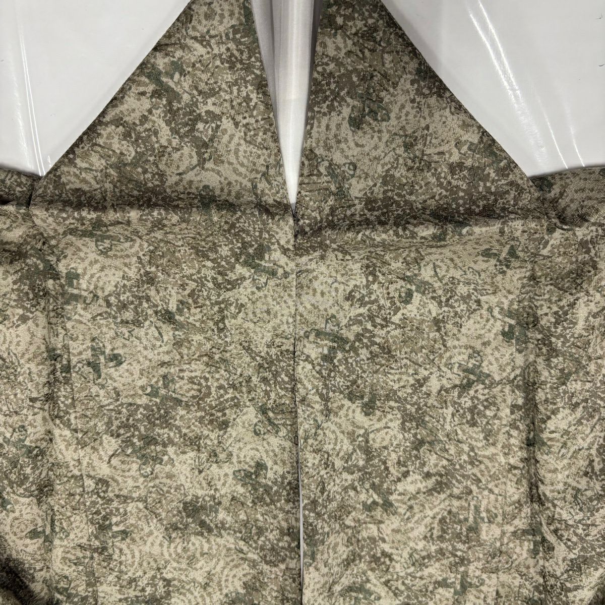 【美品】 小紋 身長158cm 袖長62cm S 雙層 幾何學圖案 葉 灰綠 純蠶絲 秀品級