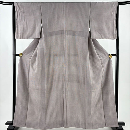 【美品】 江戶小紋 身長161.5cm 袖長64cm M 雙層 鱗 灰紫 純蠶絲 秀品級