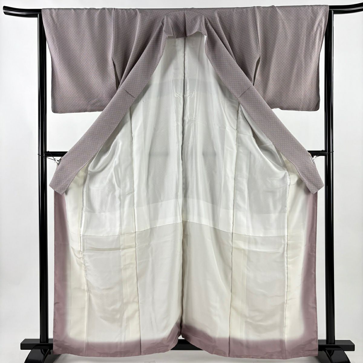 【美品】 江戶小紋 身長161.5cm 袖長64cm M 雙層 鱗 灰紫 純蠶絲 秀品級
