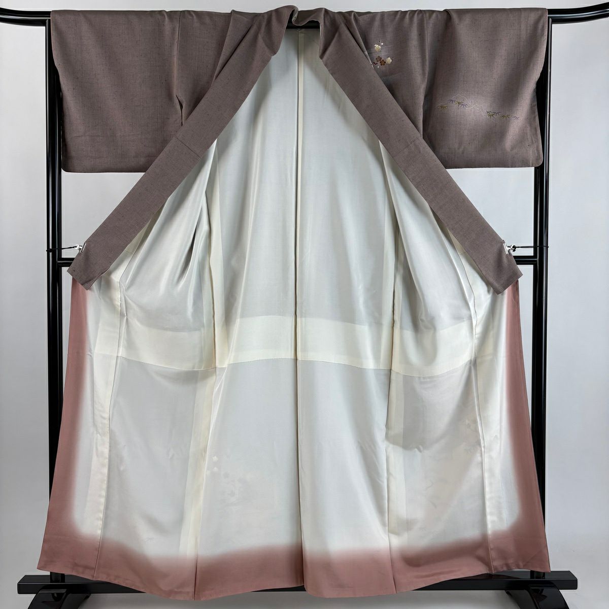 【美品】 付下 身長159cm 袖長66cm M 雙層 紬織織 建物 松樹竹子梅花 金銀彩 淺紫 純蠶絲 秀品級 一つ紋
