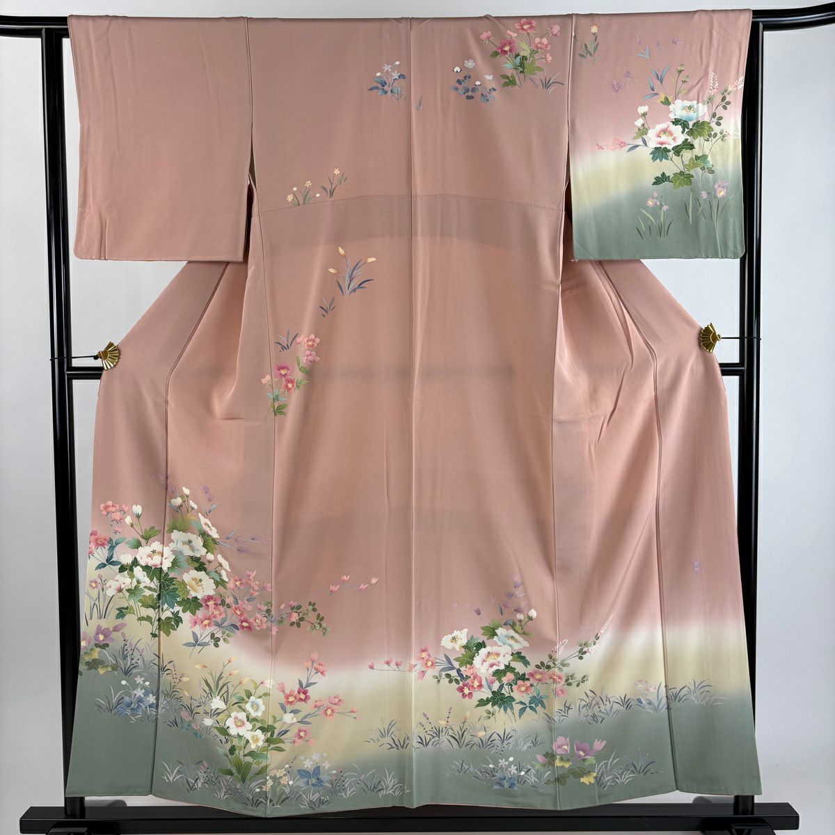 訪問服 身長154.5cm 袖長62.5cm S 雙層 落款有 枝花 染分 逐漸變化 粉紅 純蠶絲 優品級