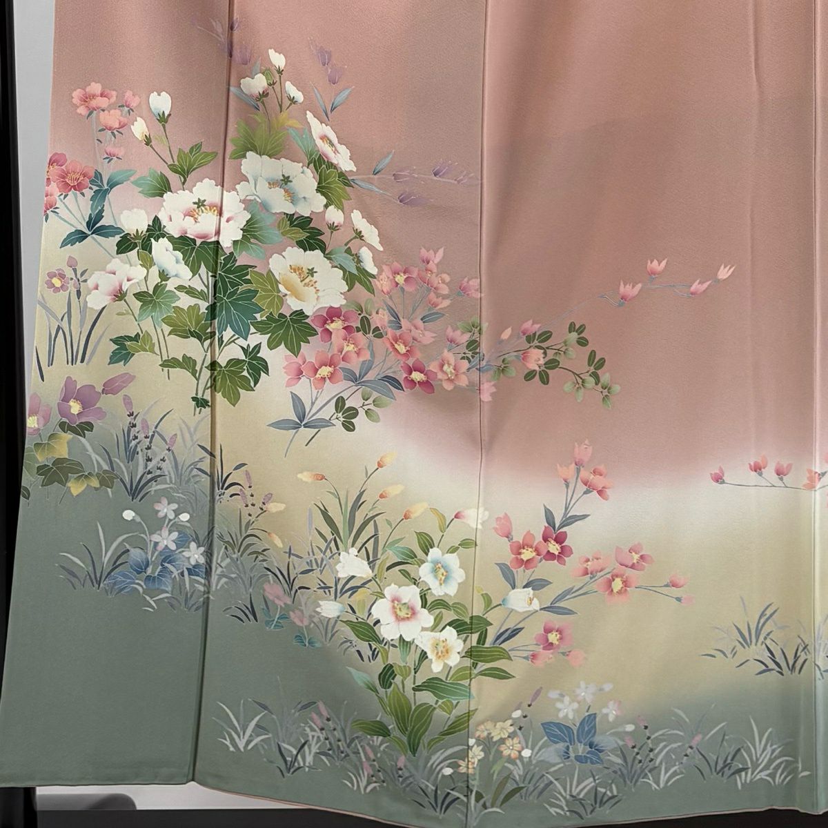 訪問服 身長154.5cm 袖長62.5cm S 雙層 落款有 枝花 染分 逐漸變化 粉紅 純蠶絲 優品級