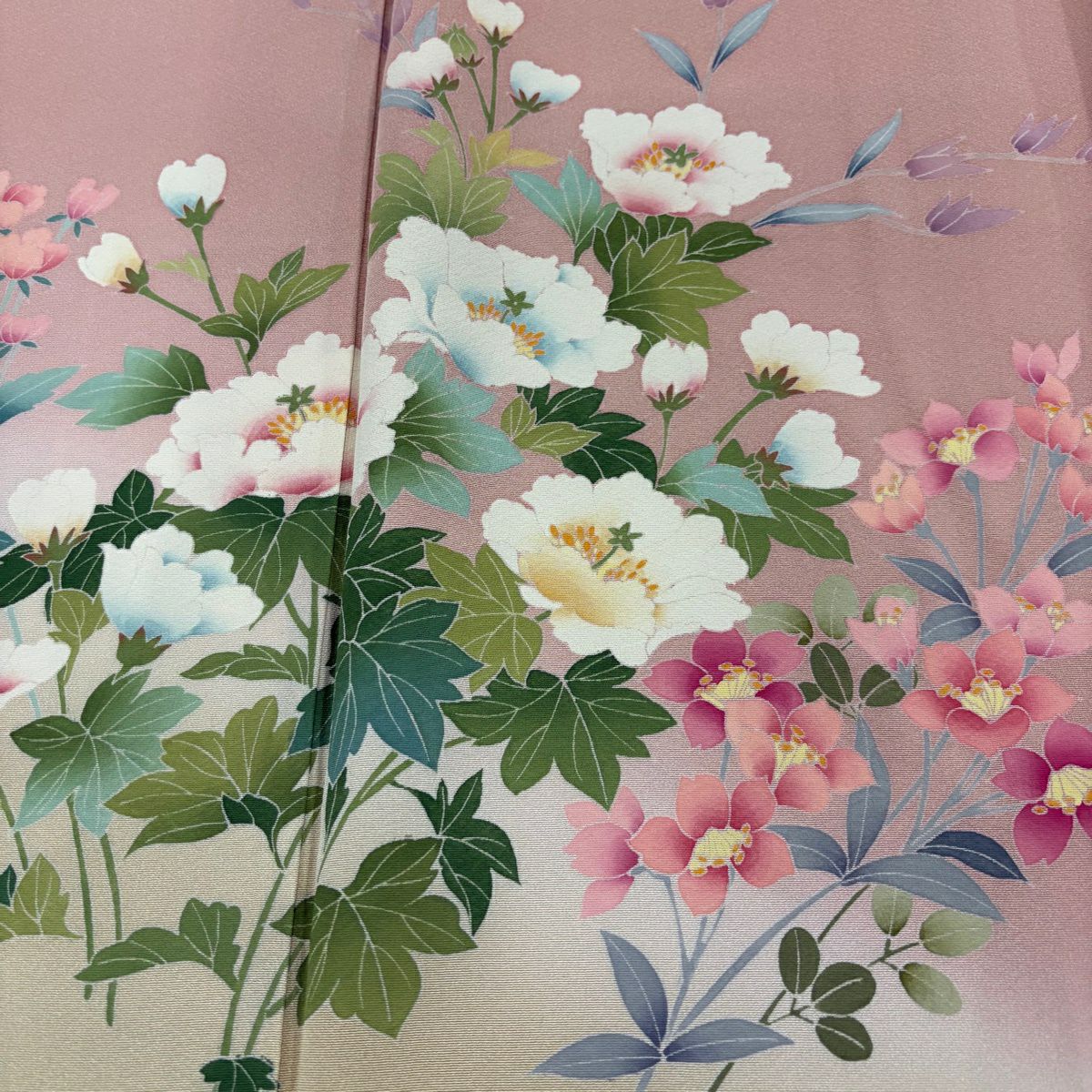 訪問服 身長154.5cm 袖長62.5cm S 雙層 落款有 枝花 染分 逐漸變化 粉紅 純蠶絲 優品級
