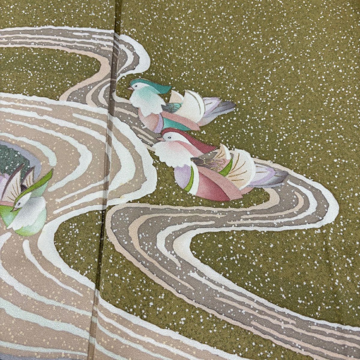 【美品】訪問服 身長163.5cm 袖長65.5cm M 雙層 中嶋正宏 落款 鴛鴦 流水 金銀彩 鶯 純蠶絲 秀品級