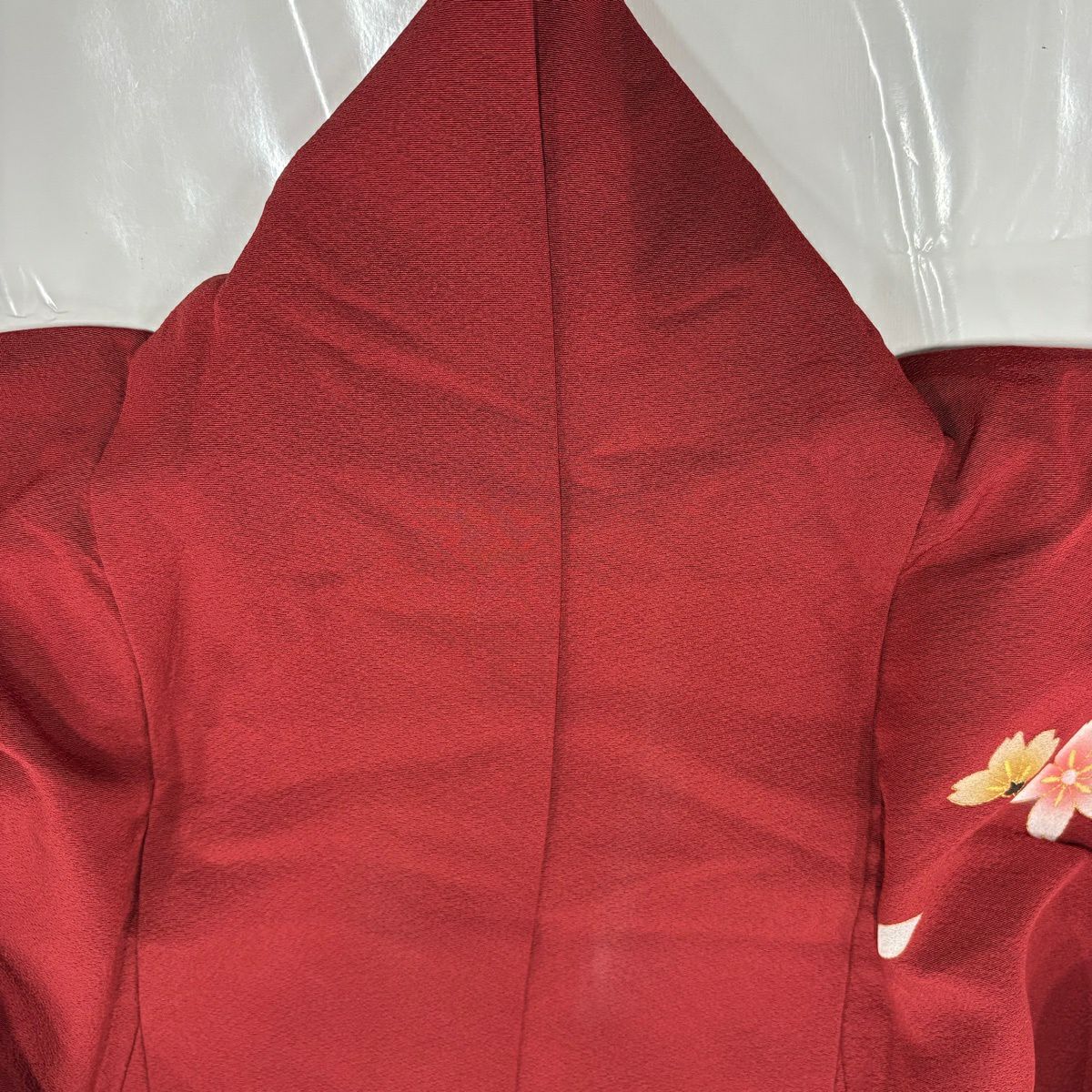 振袖禮服 身長156cm 袖長64cm M 雙層 破れ色紙 櫻花 金銀彩 漸層 茜 純蠶絲 秀品級