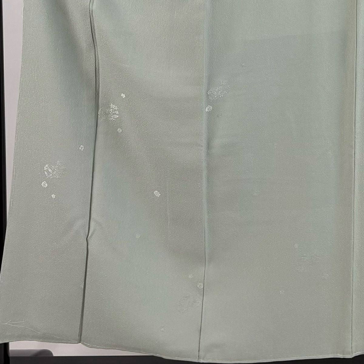 小紋 身長155.5cm 袖長61.5cm S 雙層 菊花 草花紋紋 刺繡 灰綠 純蠶絲 秀品級