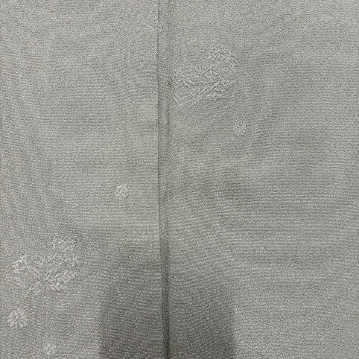 小紋 身長155.5cm 袖長61.5cm S 雙層 菊花 草花紋紋 刺繡 灰綠 純蠶絲 秀品級