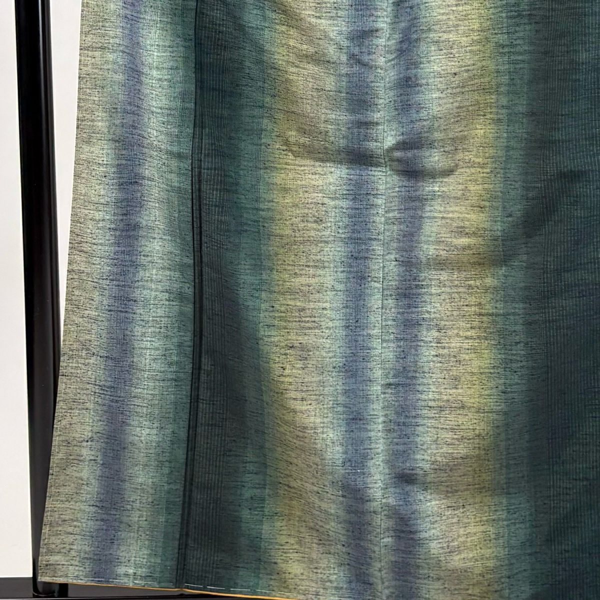 【美品】 紬織 身長161cm 袖長64cm M 雙層 縱條 深綠 純蠶絲 秀品級