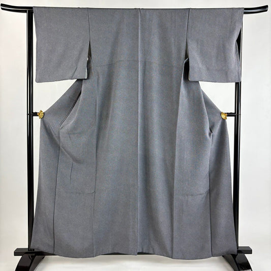 【美品】 江戶小紋 身長161cm 袖長64cm M 雙層 鮫 黑灰 純蠶絲 秀品級