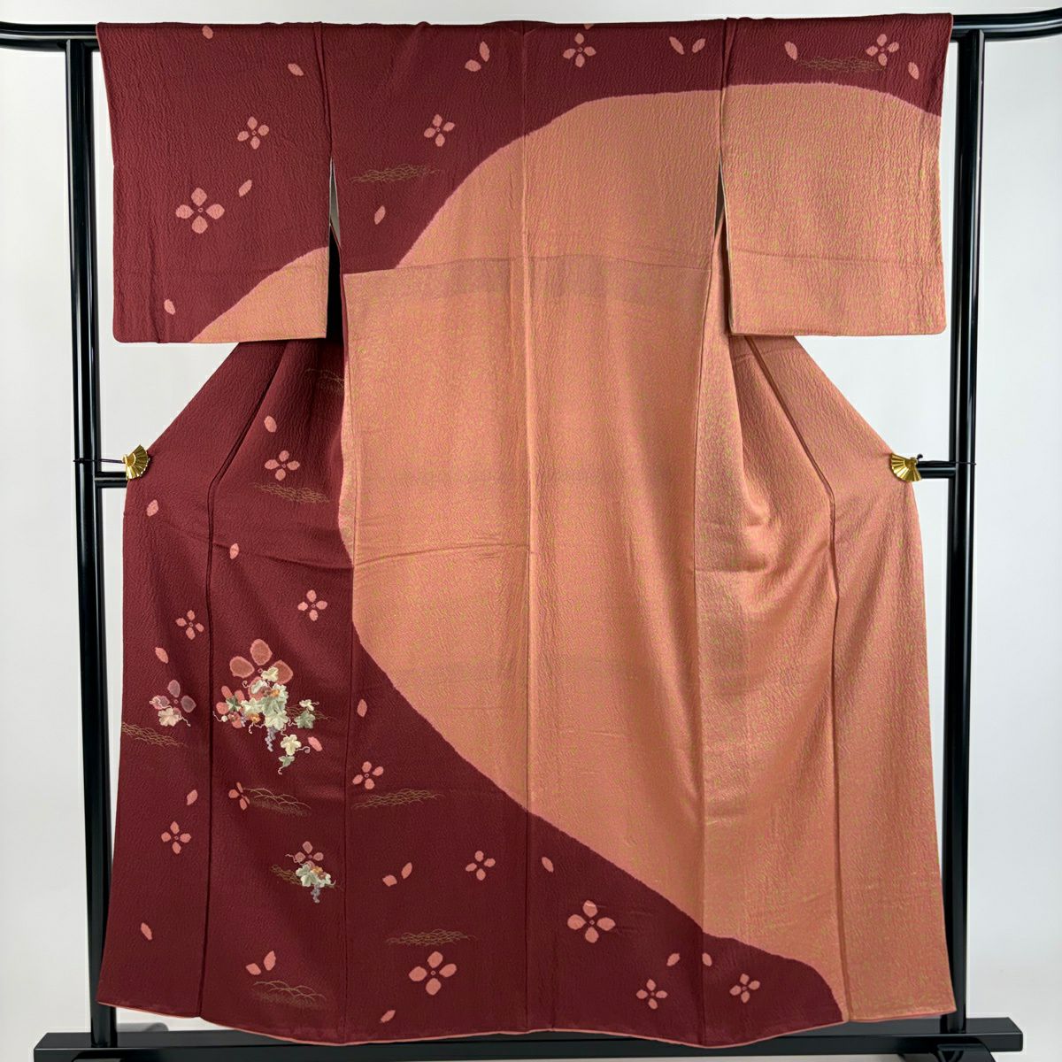 訪問服 身長155cm 袖長62cm S 雙層 葡萄 露芝 刺繡 金糸 深紅 純蠶絲 秀品級