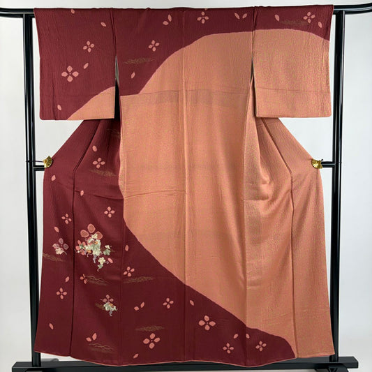 訪問服 身長155cm 袖長62cm S 雙層 葡萄 露芝 刺繡 金糸 深紅 純蠶絲 秀品級