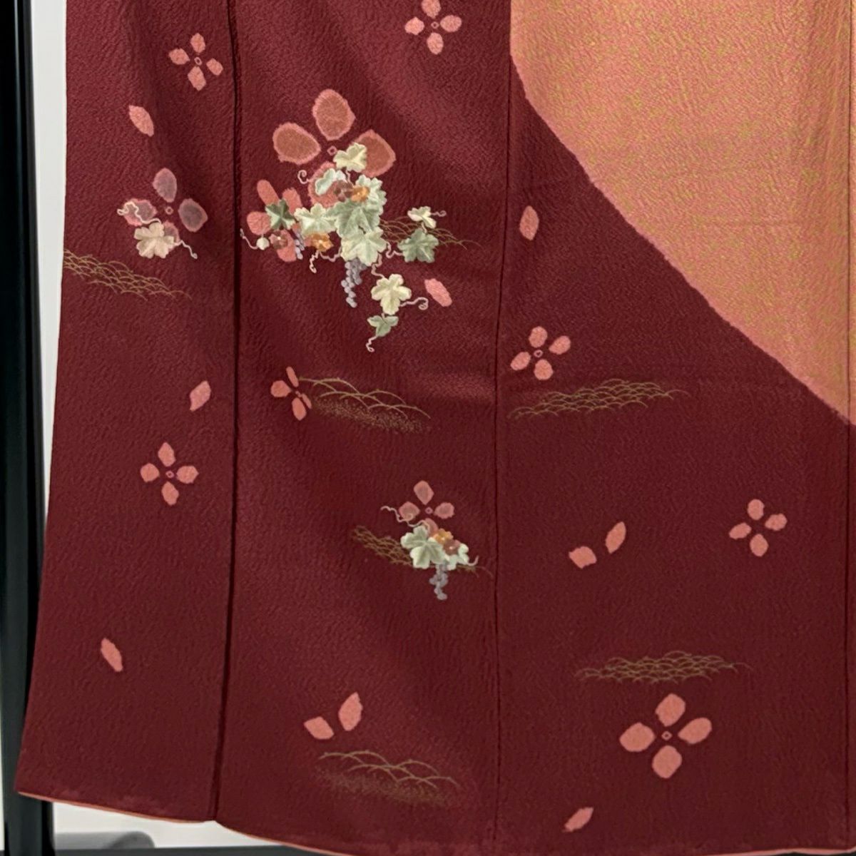 訪問服 身長155cm 袖長62cm S 雙層 葡萄 露芝 刺繡 金糸 深紅 純蠶絲 秀品級