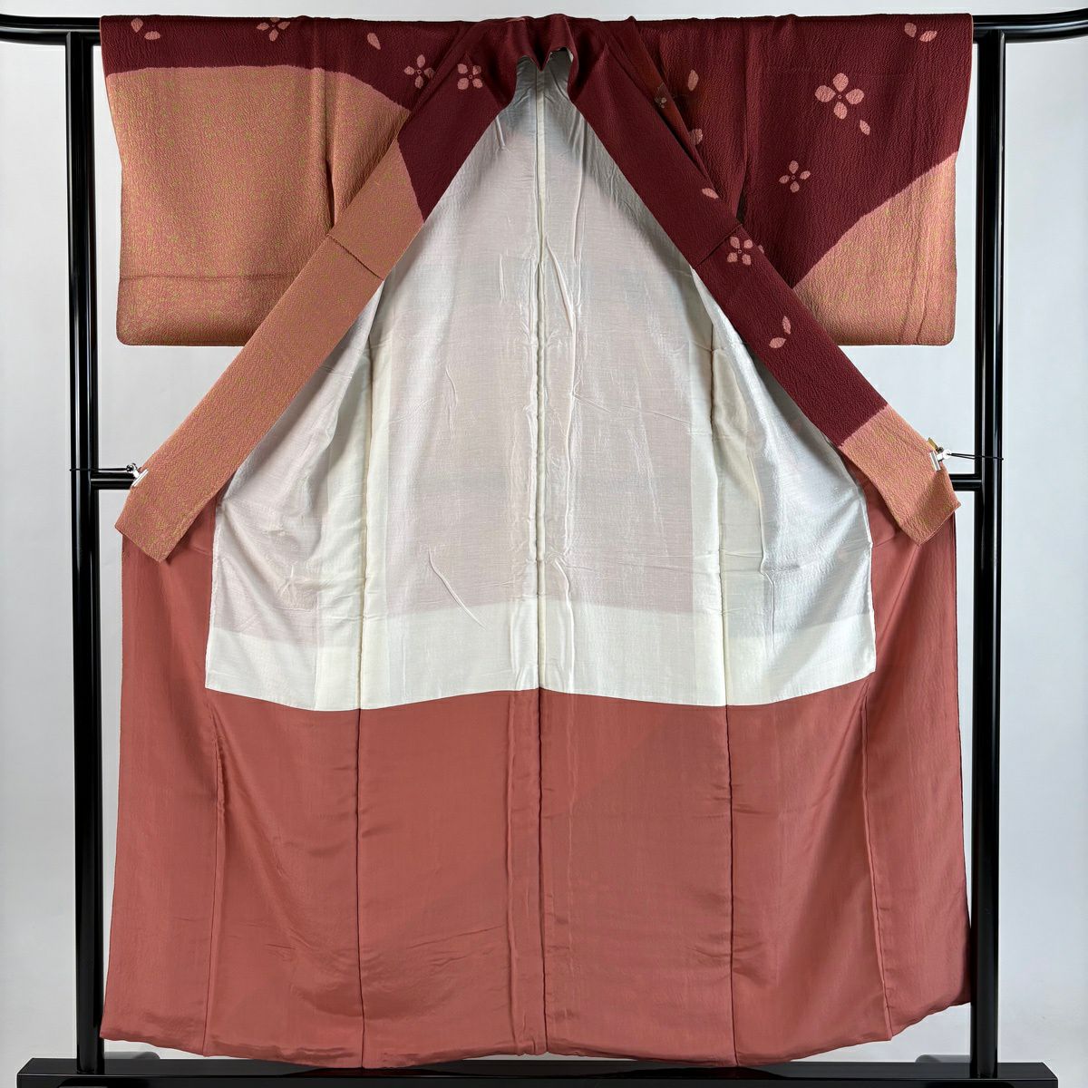 訪問服 身長155cm 袖長62cm S 雙層 葡萄 露芝 刺繡 金糸 深紅 純蠶絲 秀品級