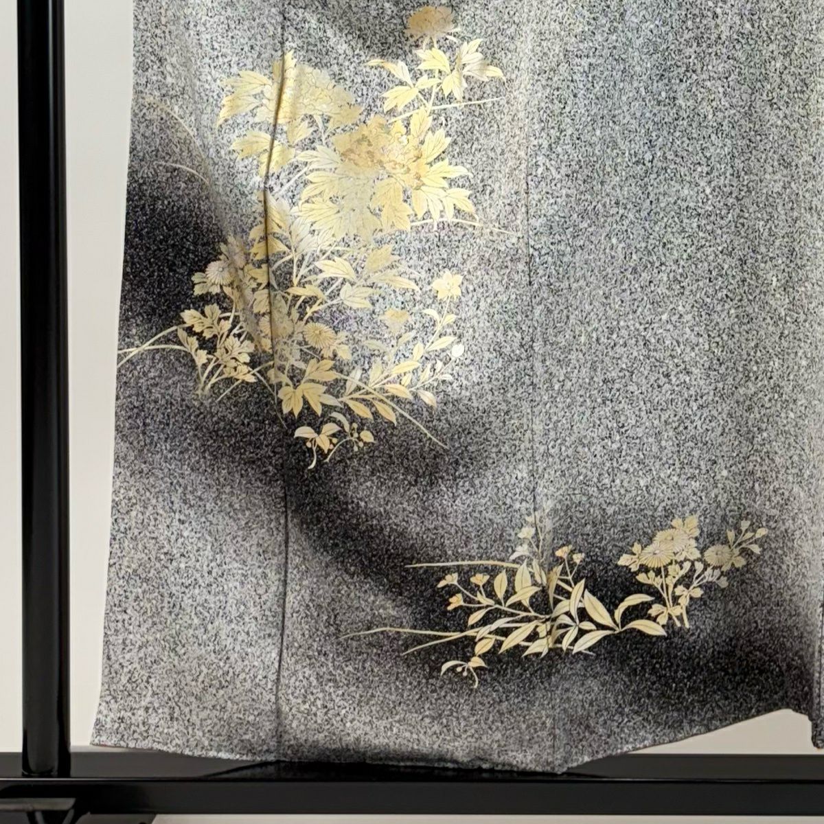 【美品】 付下 身長157cm 袖長63.5cm S 雙層 牡丹 菊花 金銀彩 漸層 灰色 純蠶絲 優品級