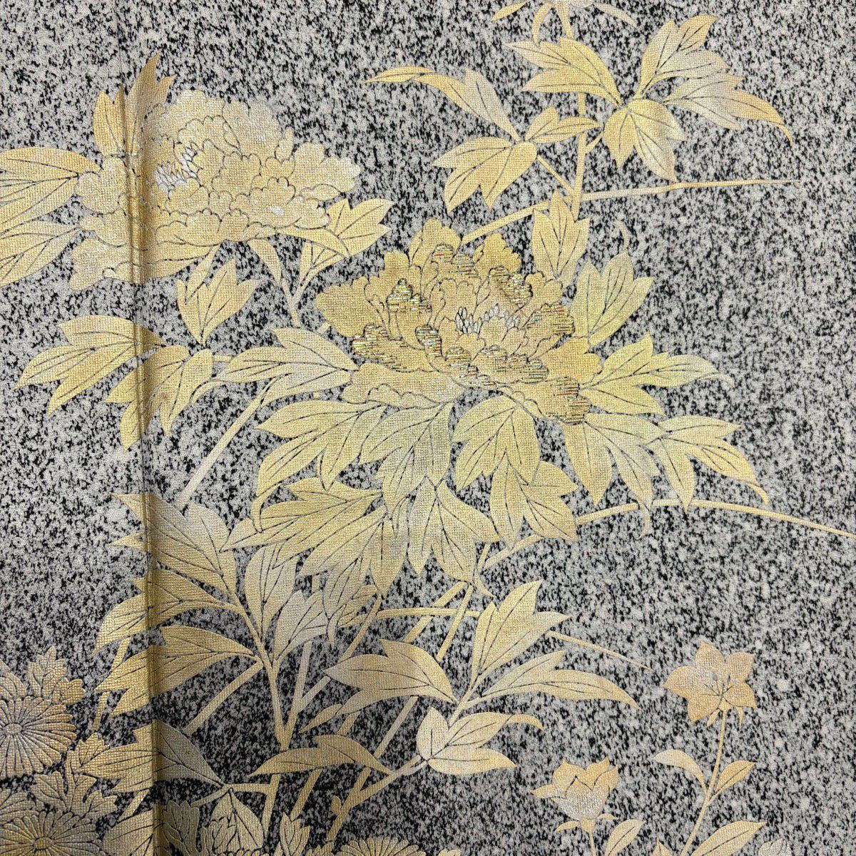 【美品】 付下 身長157cm 袖長63.5cm S 雙層 牡丹 菊花 金銀彩 漸層 灰色 純蠶絲 優品級