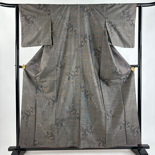 【美品】 紬織 身長159.5cm 袖長61.5cm S 雙層 枝花 焦茶 純蠶絲 秀品級