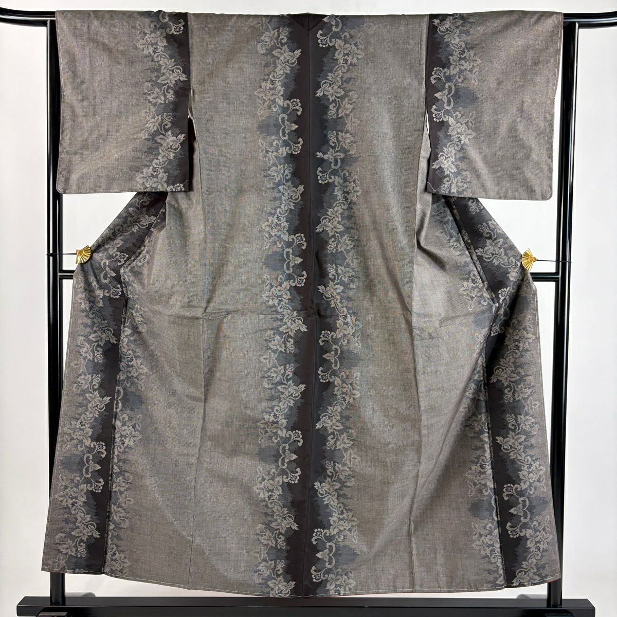 【美品】 紬織 身長156cm 袖長63.5cm S 雙層 花唐草紋 焦茶 純蠶絲 秀品級