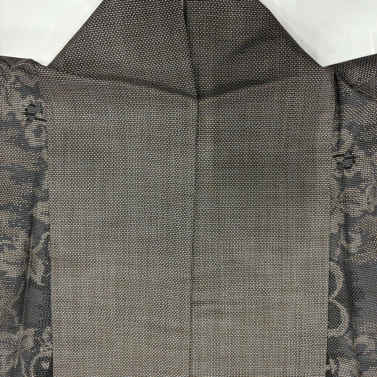 【美品】 紬織 身長156cm 袖長63.5cm S 雙層 花唐草紋 焦茶 純蠶絲 秀品級