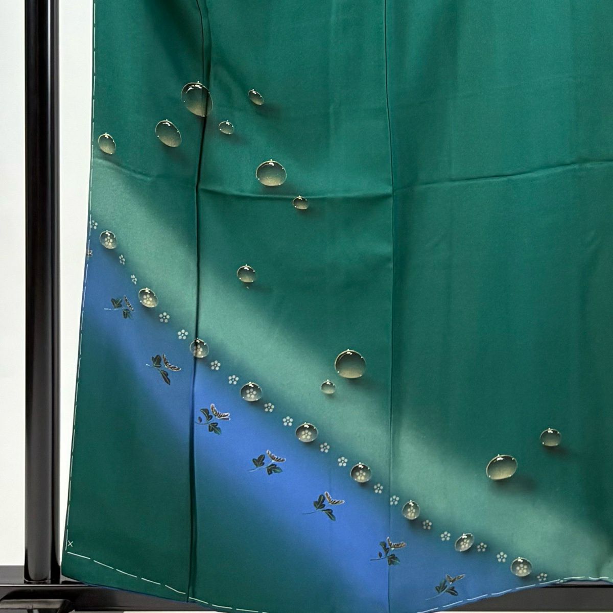 【美品】 付下 身長159cm 袖長62.5cm S 雙層 鈴乃屋 雫 菊花 金銀彩 漸層 綠 純蠶絲 優品級