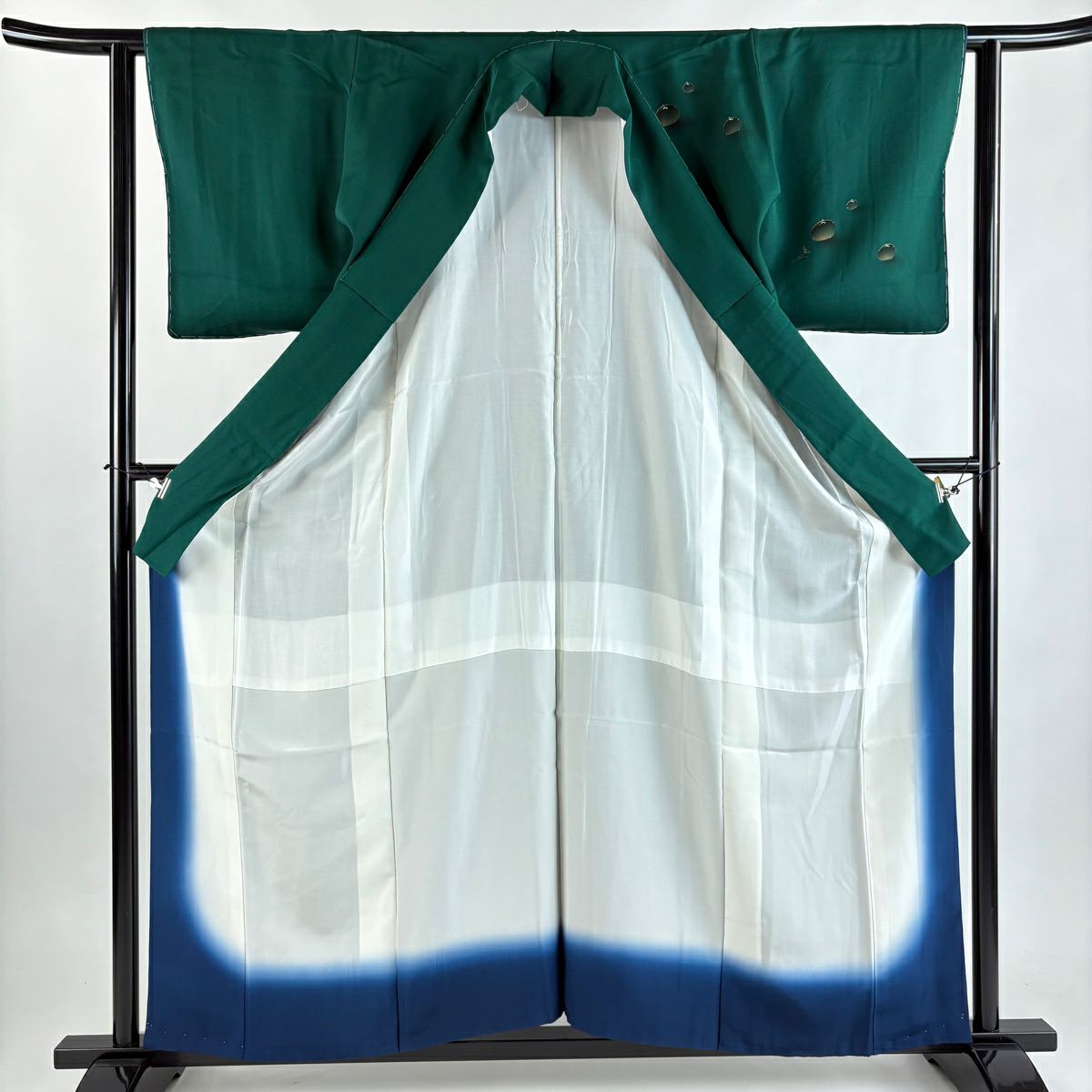【美品】 付下 身長159cm 袖長62.5cm S 雙層 鈴乃屋 雫 菊花 金銀彩 漸層 綠 純蠶絲 優品級
