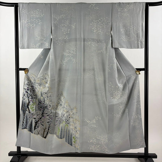 訪問服 身長153cm 袖長63cm S 雙層 樹木 金銀彩 漸層 青灰 純蠶絲 秀品級