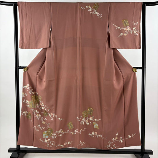 訪問服 身長153cm 袖長62.5cm S 雙層 源氏香 橘 金銀彩 粉米色 純蠶絲 秀品級 一つ紋