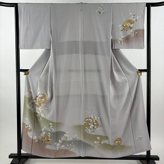 訪問服 身長155cm 袖長63cm S 雙層 雪輪 御所車 金絲 金銀彩 灰 純蠶絲 秀品級 一つ紋