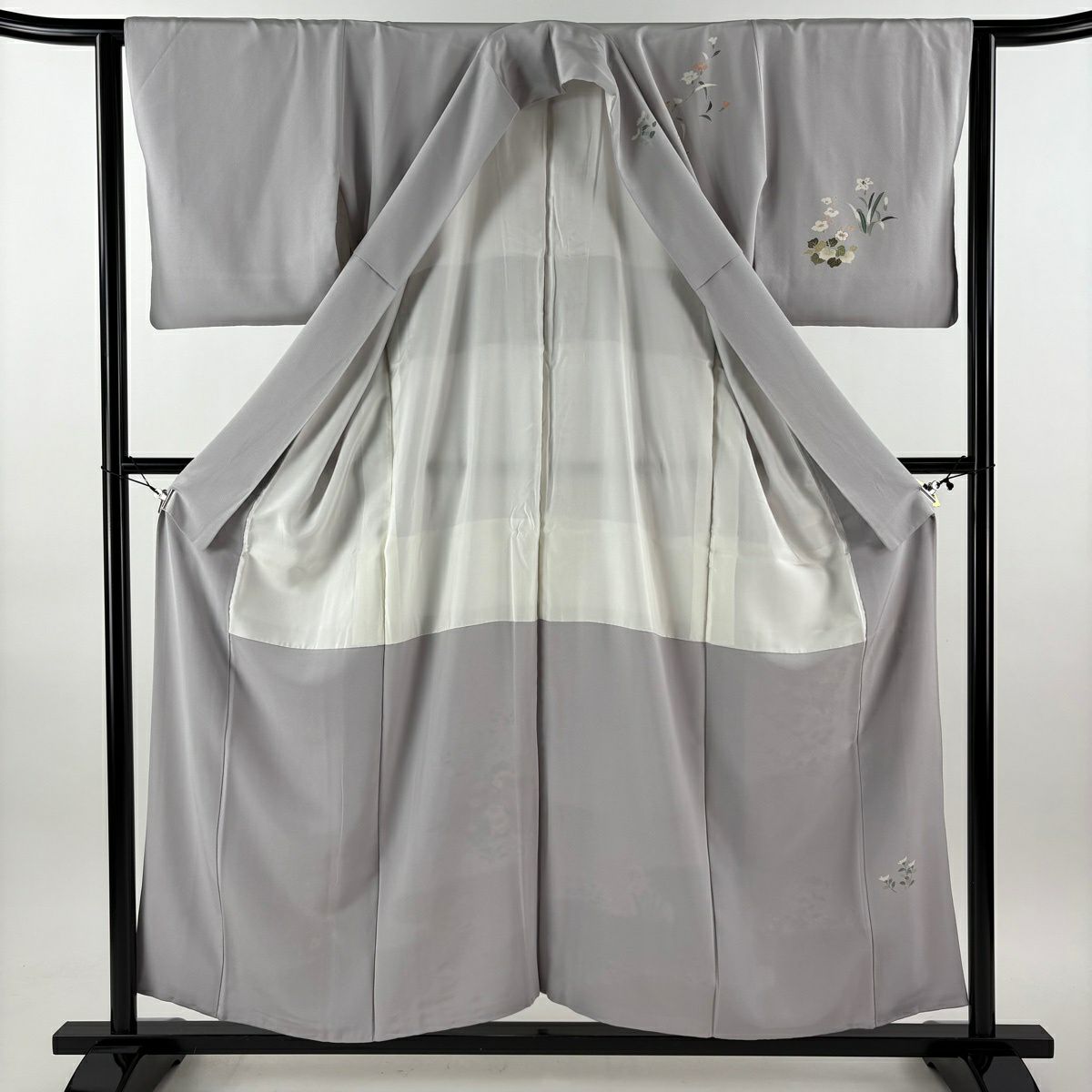 訪問服 身長155cm 袖長63cm S 雙層 雪輪 御所車 金絲 金銀彩 灰 純蠶絲 秀品級 一つ紋