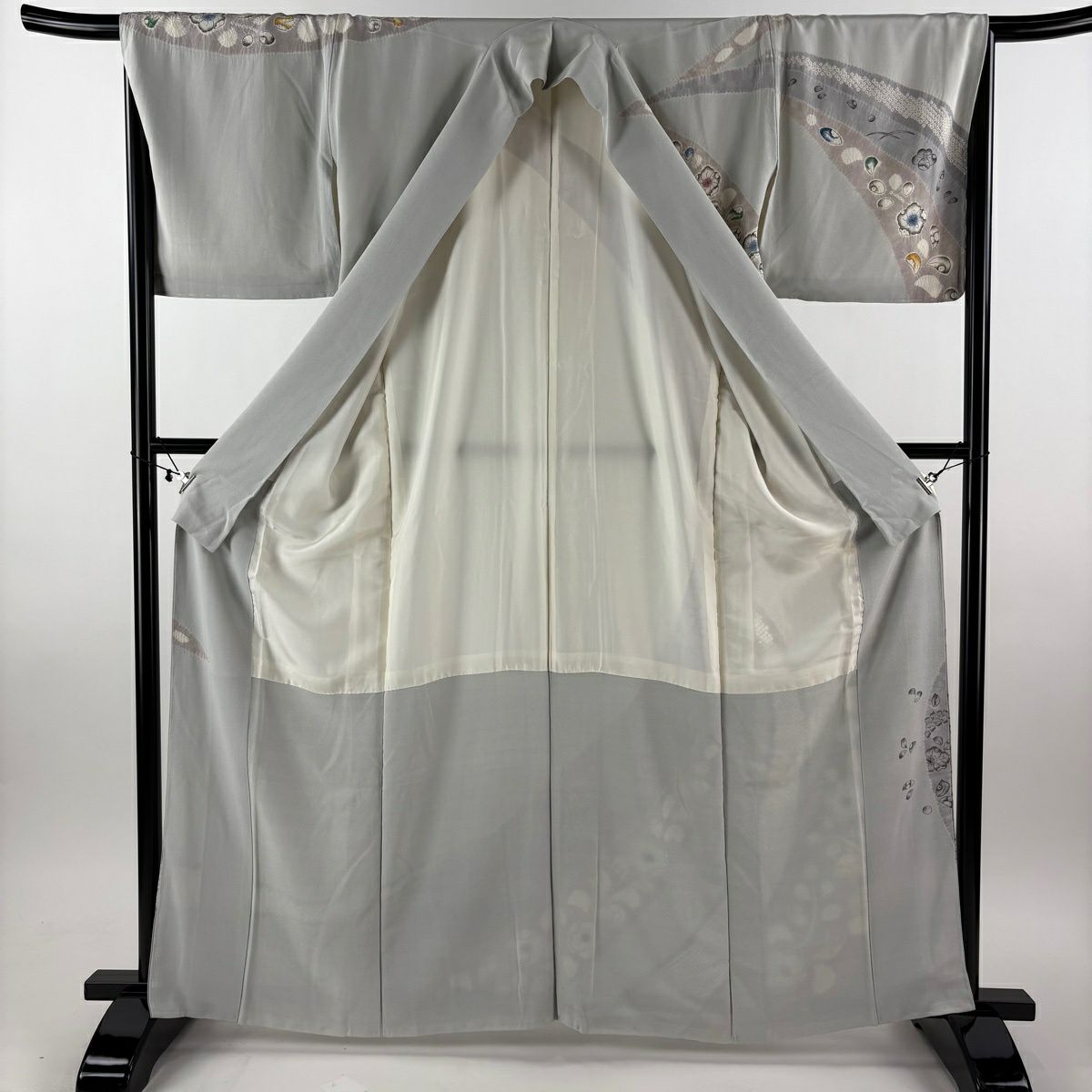 訪問服 身長162.5cm 袖長67cm M 雙層 落款有 辻花染圖案 疋田 絞染 漸層 青灰 純蠶絲 優品級