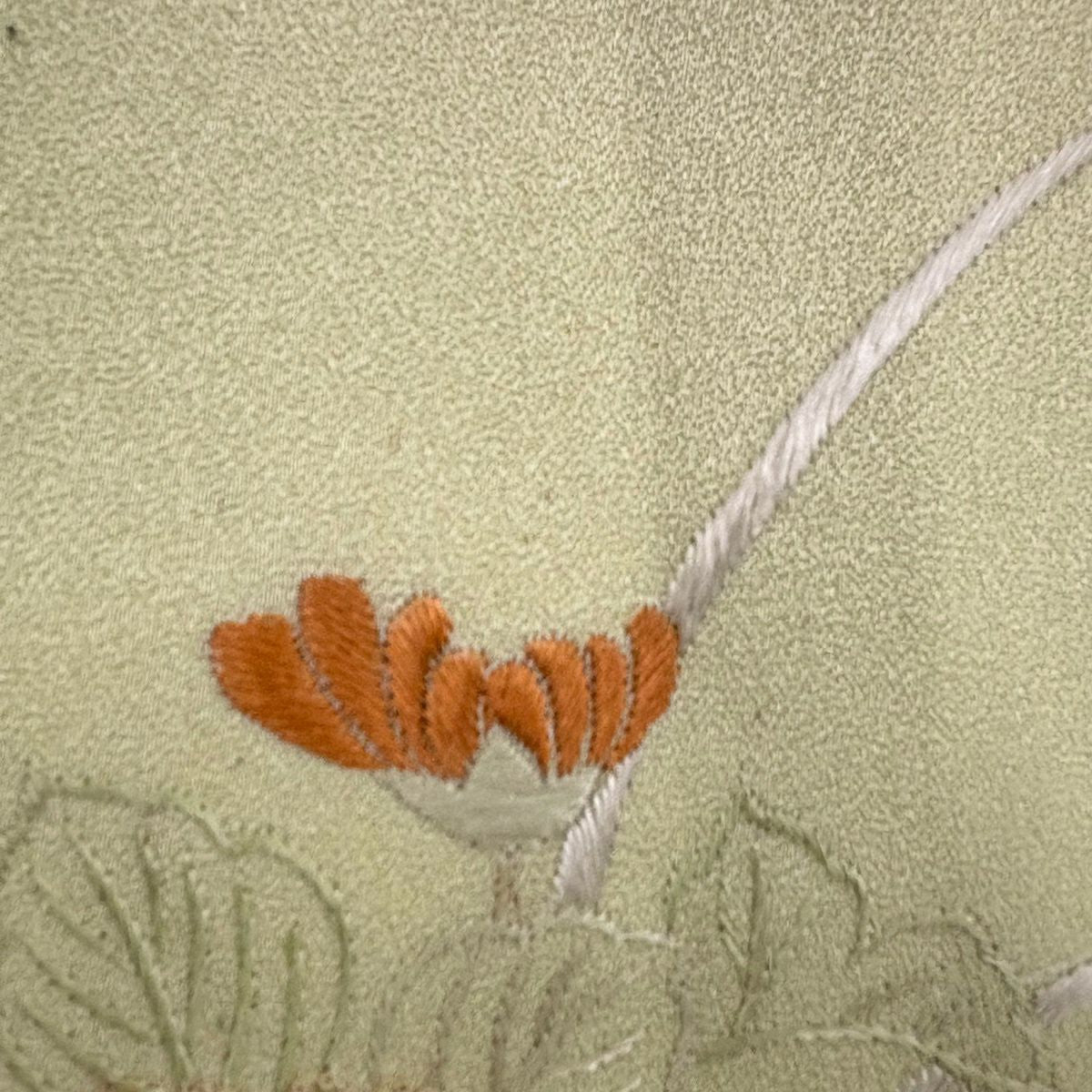 付下 身長155cm 袖長64cm M 雙層 菊花花 垣根 刺繡 漸層 黃綠 純蠶絲 優品級