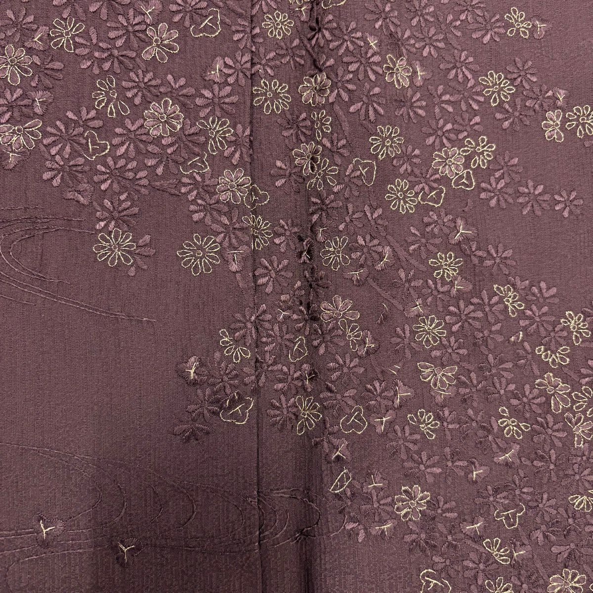 訪問服 身長152cm 袖長62.5cm S 雙層 菊花 流水 刺繡 金糸 紫 純蠶絲 秀品級