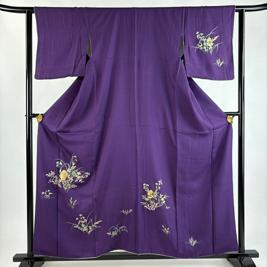 付下 身長157cm 袖長62cm S 雙層 鈴乃屋 器物 草花紋紋 金銀彩 紫 純蠶絲 秀品級
