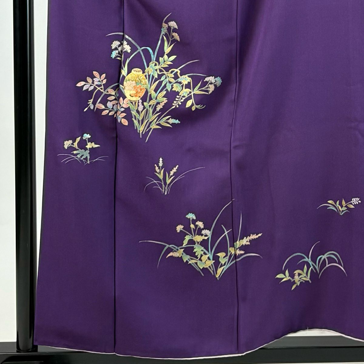 付下 身長157cm 袖長62cm S 雙層 鈴乃屋 器物 草花紋紋 金銀彩 紫 純蠶絲 秀品級