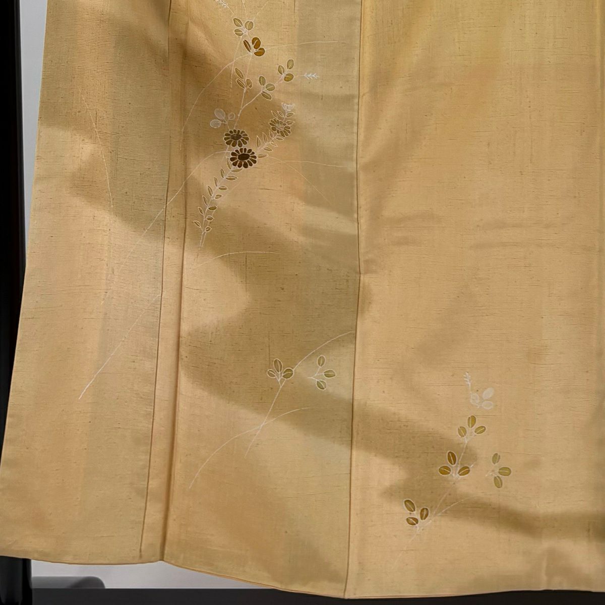 付下 身長155cm 袖長64cm M 雙層 紬織織 萩 菊花 刺繡 淺橙色 純蠶絲 優品級