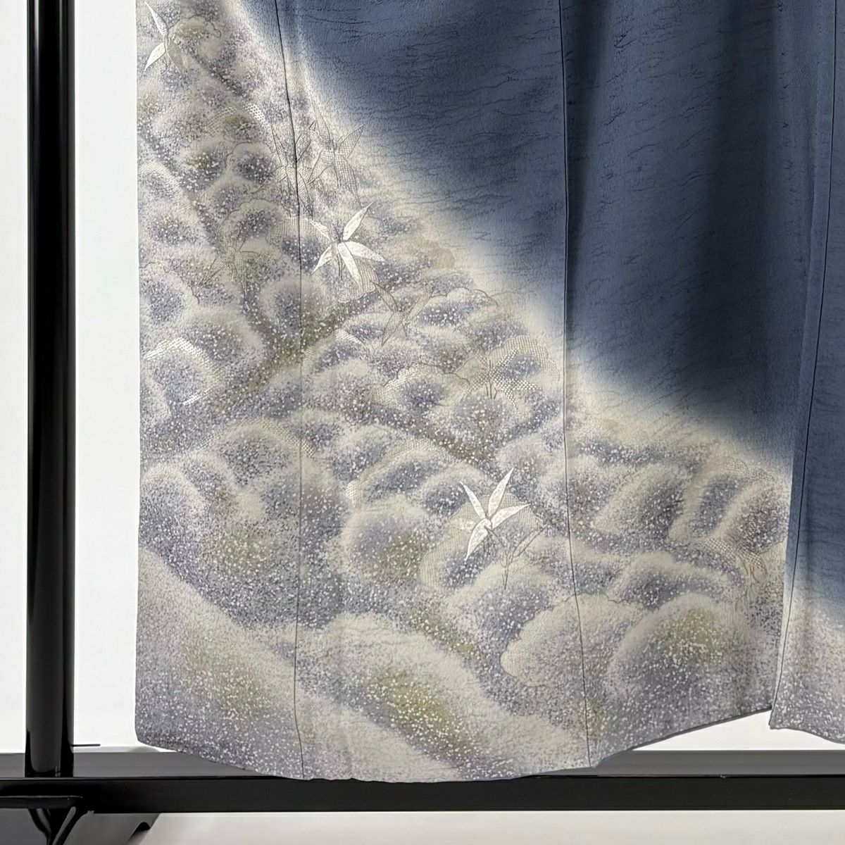 付下 身長154cm 袖長64cm M 雙層 葉紋 雲紋 刺繡 金線 灰 純蠶絲 優品級