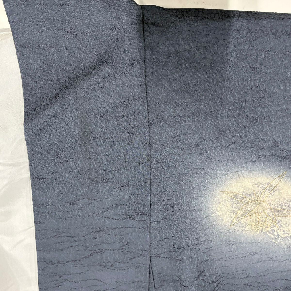 付下 身長154cm 袖長64cm M 雙層 葉紋 雲紋 刺繡 金線 灰 純蠶絲 優品級