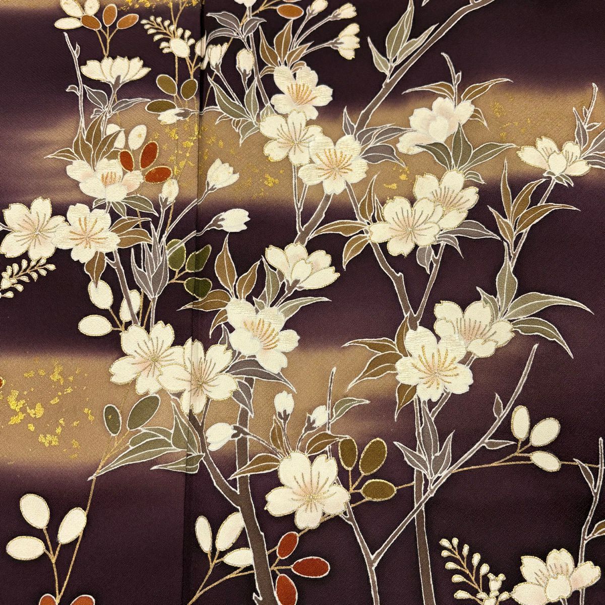 訪問服 身長155.5cm 袖長63.5cm S 雙層 ますいわ屋 落款あり 樱花 霞 金絲 金銀彩 深紫 純蠶絲 優品級