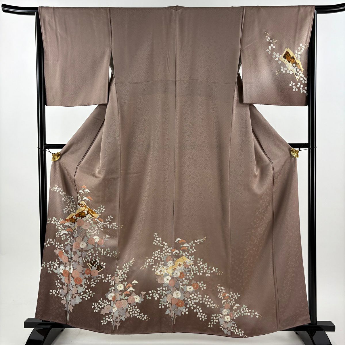 訪問服 身長161.5cm 袖長65.5cm M 雙層 冊子 菊花 金銀彩 漸層 茶紫 純蠶絲 優品級