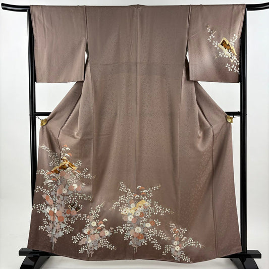 訪問服 身長161.5cm 袖長65.5cm M 雙層 冊子 菊花 金銀彩 漸層 茶紫 純蠶絲 優品級