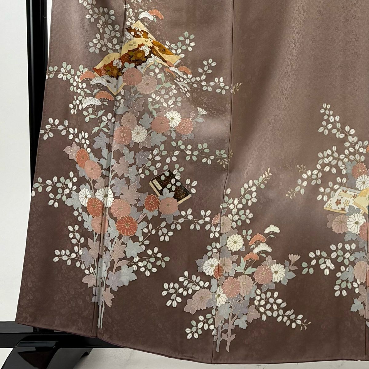 訪問服 身長161.5cm 袖長65.5cm M 雙層 冊子 菊花 金銀彩 漸層 茶紫 純蠶絲 優品級