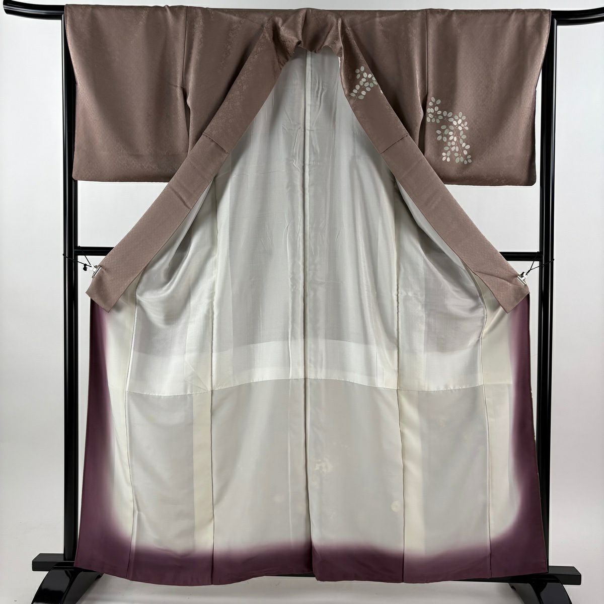 訪問服 身長161.5cm 袖長65.5cm M 雙層 冊子 菊花 金銀彩 漸層 茶紫 純蠶絲 優品級