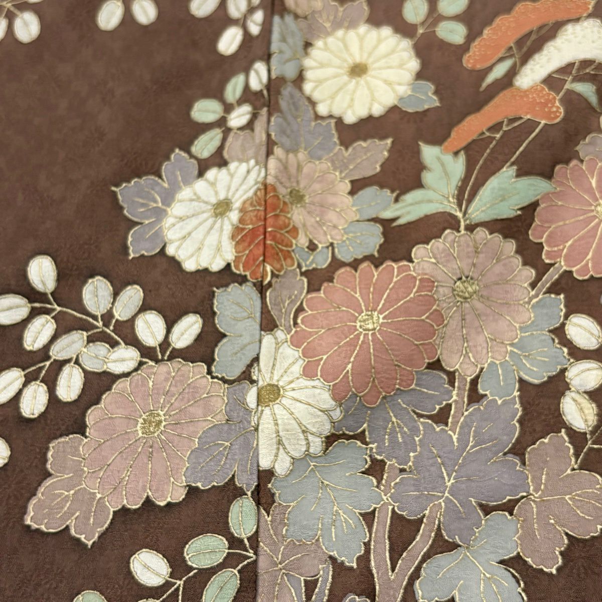 訪問服 身長161.5cm 袖長65.5cm M 雙層 冊子 菊花 金銀彩 漸層 茶紫 純蠶絲 優品級