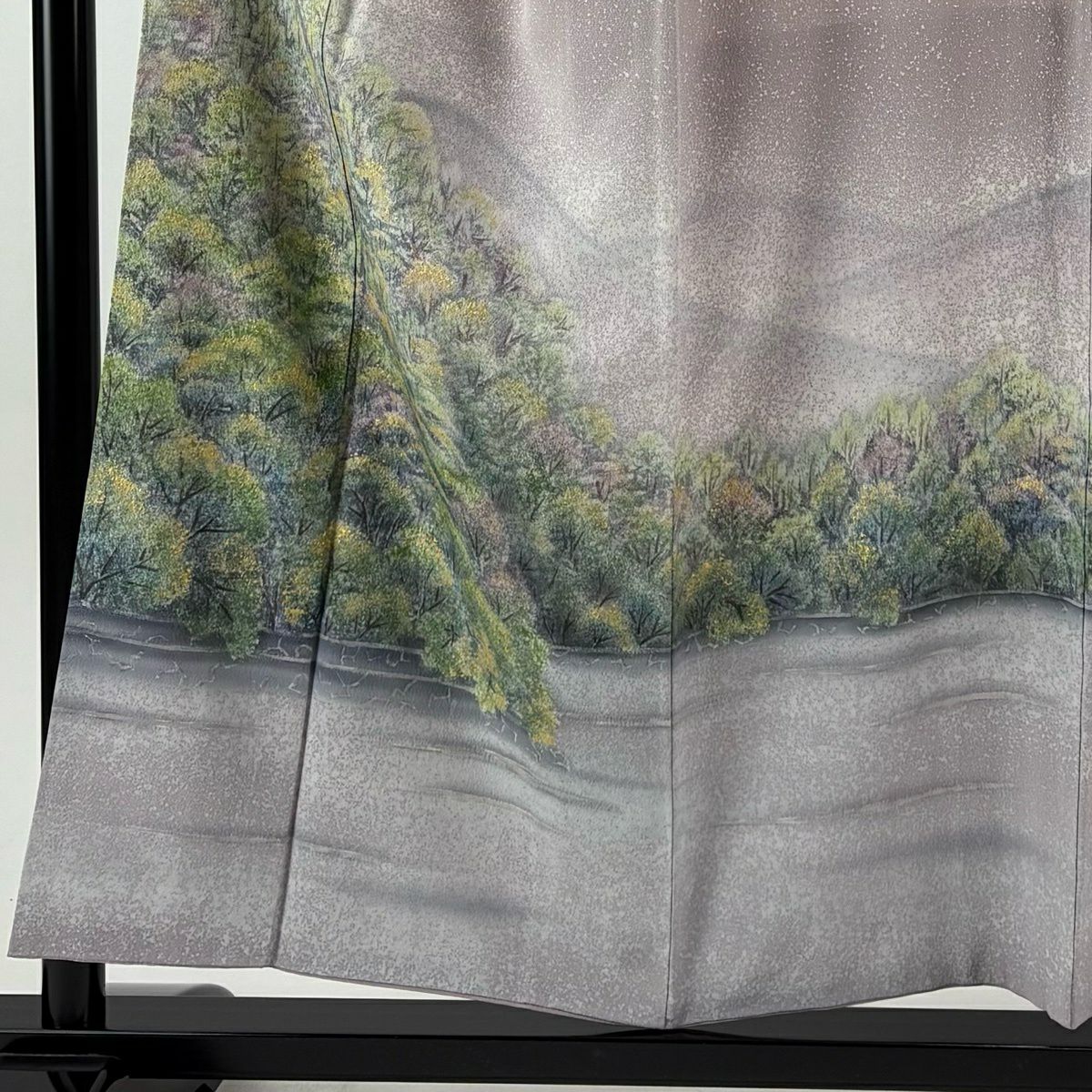 訪問服 身長154cm 袖長65.5cm M 雙層 落款 樹木 山並 金銀彩 淡紫 純蠶絲 優品級