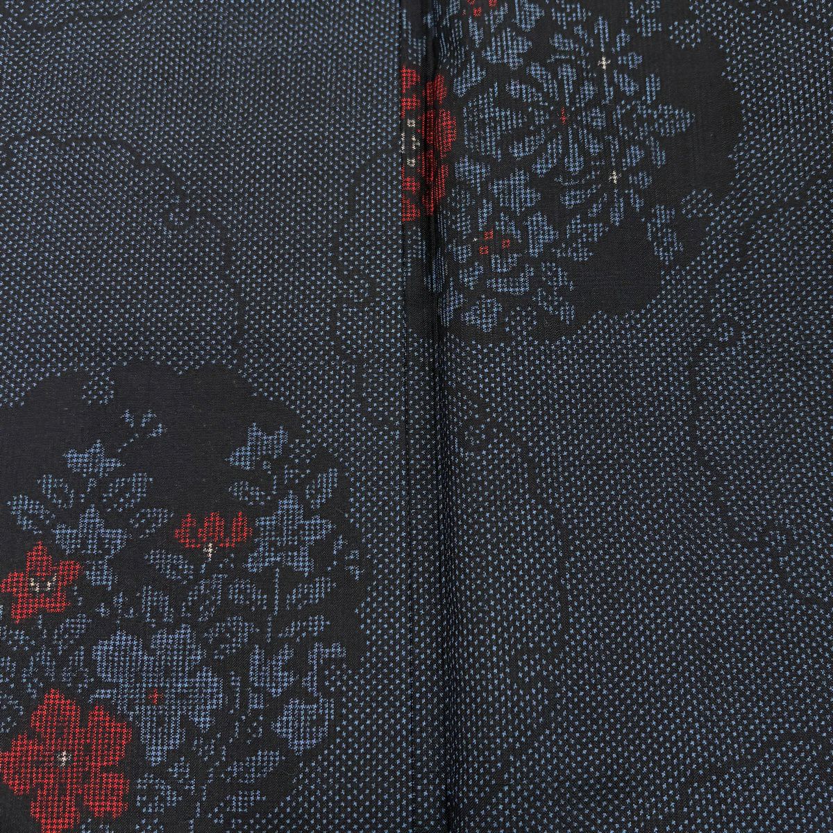 【美品】 大島紬織 身長161cm 袖長63.5cm S 雙層 證書附帶 草花紋紋 雪輪 深藍 純蠶絲 優品級